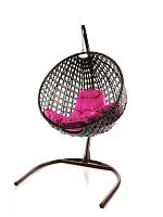 Подвесное кресло КРУГ ЛЮКС с ротангом коричневое, розовая подушка