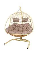 Подвесное кресло Добрыня  с ротангом бежевое, бежевая подушка (Ткань оксфорд)