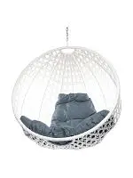 Подвесное кресло КРУГ ЛЮКС с ротангом, белый, серая подушка (БЕЗ СТОЙКИ)