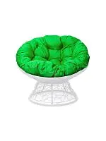Кресло ПАПАСАН с ротангом белое, зелёная подушка