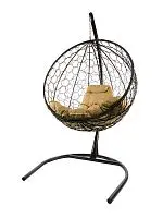 Подвесное кресло КРУГ с ротангом чёрное, бежевая подушка