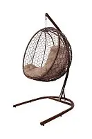 Подвесное кресло КАПЛЯ складной, с ротангом коричневое, бежевая подушка