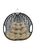 Подвесное кресло ДЛЯ ДВОИХ ЛЮКС, с ротангом, чёрный, бежевая подушка (БЕЗ СТОЙКИ)