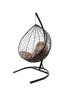 Подвесное кресло КАПЛЯ с ротангом чёрное, коричневая подушка