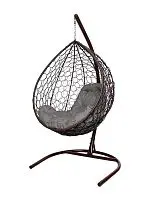 Подвесное кресло КАПЛЯ с ротангом коричневое, подушка Пепел