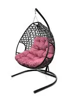 Подвесное кресло ДЛЯ ДВОИХ ЛЮКС с ротангом чёрное, розовая подушка