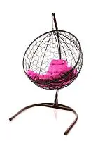 Подвесное кресло КРУГ с ротангом коричневое, розовая подушка