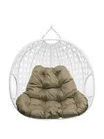 Подвесное кресло ДЛЯ ДВОИХ ЛЮКС, с ротангом, белый, бежевая подушка (БЕЗ СТОЙКИ)