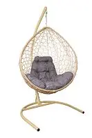 Подвесное кресло КАПЛЯ Home с ротангом бежевое, подушка Пепел