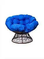 Кресло ПАПАСАН с ротангом коричневое, синяя подушка