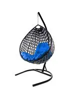 Подвесное кресло КАПЛЯ ЛЮКС с ротангом чёрное, синяя подушка