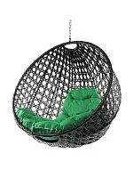 Подвесное кресло КРУГ ЛЮКС с ротангом, чёрный, зелёная подушка (БЕЗ СТОЙКИ)