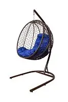 Подвесное кресло КАПЛЯ складной, с ротангом коричневое, синяя подушка