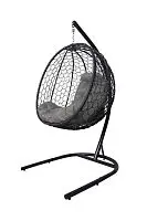 Подвесное кресло КАПЛЯ складной, с ротангом чёрное, серая подушка