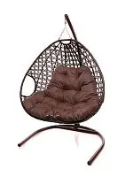 Подвесное кресло ДЛЯ ДВОИХ ЛЮКС с ротангом коричневое, коричневая подушка