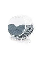 Диван УЛЕЙ на ножках с ротангом белый, серая подушка