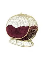 Диван УЛЕЙ на ножках с ротангом бежевый, бордовая подушка
