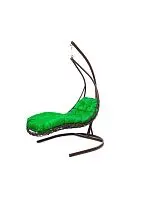 Подвесное кресло ЛЕЖАЧЕЕ, с ротангом коричневое, зеленая подушка