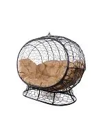 Диван УЛЕЙ на ножках с ротангом чёрный, бежевая подушка