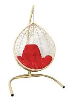 Подвесное кресло КАПЛЯ с ротангом бежевое, красная подушка