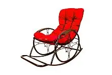 Кресло-качалка Овал ЛЮКС коричневое, красная подушка