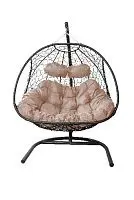 Подвесное кресло Добрыня  с ротангом черное, бежевая  подушка (Ткань оксфорд)
