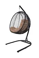 Подвесное кресло КАПЛЯ складной, с ротангом чёрное, бежевая подушка