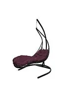 Подвесное кресло ЛЕЖАЧЕЕ, с ротангом черное, бордовая подушка