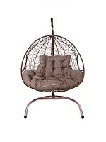 Подвесное кресло ДЛЯ ДВОИХ с ротангом коричневое, подушка Какао