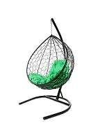 Подвесное кресло КАПЛЯ с ротангом чёрное, зелёная подушка