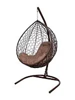 Подвесное кресло КАПЛЯ с ротангом коричневое, подушка Какао