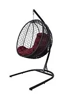 Подвесное кресло КАПЛЯ складной, с ротангом чёрное, бордовая подушка