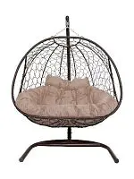 Подвесное кресло Добрыня  с ротангом коричневое, бежевая   подушка (Ткань оксфорд)