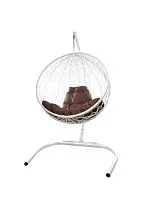 Подвесное кресло КРУГ с ротангом белое, коричневая подушка