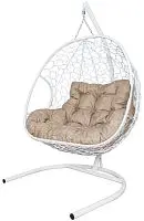 Подвесное кресло ДЛЯ ДВОИХ Home с ротангом белое, подушка Лен