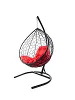Подвесное кресло КАПЛЯ с ротангом чёрное, красная подушка