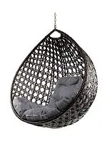 Подвесное кресло КАПЛЯ ЛЮКС с ротангом, коричневый, серая подушка (БЕЗ СТОЙКИ)