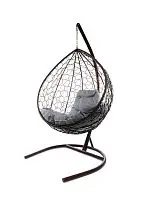 Подвесное кресло КАПЛЯ с ротангом коричневое, серая подушка