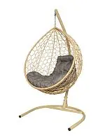Подвесное кресло КАПЛЯ с ротангом бежевое, подушка Пепел