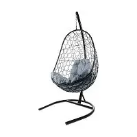 Подвесное кресло ОВАЛ с ротангом чёрное, серая подушка