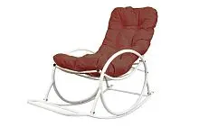Кресло-качалка Овал белое, коричневая подушка