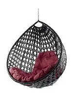 Подвесное кресло КАПЛЯ ЛЮКС с ротангом, чёрный, желтый подушка (БЕЗ СТОЙКИ)