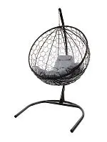 Подвесное кресло КРУГ с ротангом чёрное, серая подушка