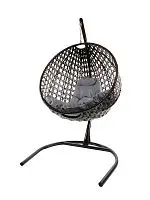 Подвесное кресло КРУГ ЛЮКС с ротангом чёрное, серая подушка