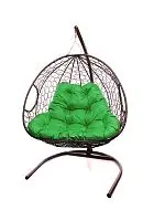 Подвесное кресло ДЛЯ ДВОИХ с ротангом коричневое, зелёная подушка