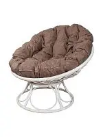 Кресло ПАПАСАН Home с ротангом белое, подушка Какао