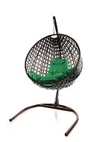 Подвесное кресло КРУГ ЛЮКС с ротангом коричневое, зелёная подушка