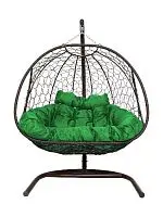 Подвесное кресло Добрыня  с ротангом коричневое, зеленая  подушка (Ткань оксфорд)