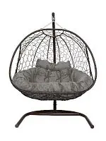 Подвесное кресло Добрыня  с ротангом коричневое, серая  подушка (Ткань оксфорд)