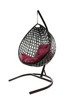 Подвесное кресло КАПЛЯ ЛЮКС с ротангом коричневое, бордовая подушка